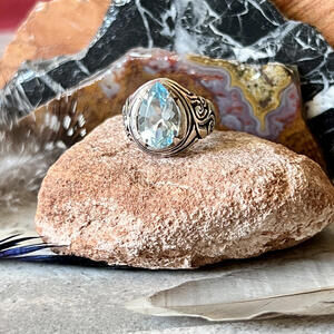 Blue Topaz Sterling Silver Ring, Signed Suarti, Suarti Bali Jewelry